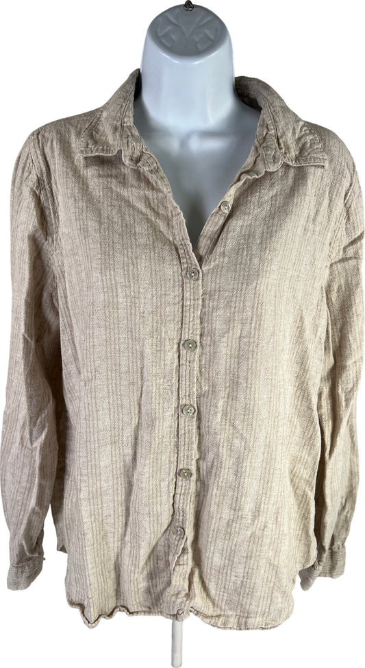 Orvis Women’s Beige Linen Blend Long Sleeve Button Up Shirt - M