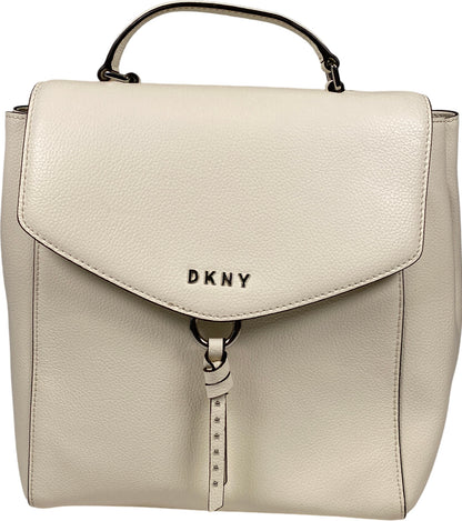 DKNY White Cow Leather Foldover Small Adjustable Backpack