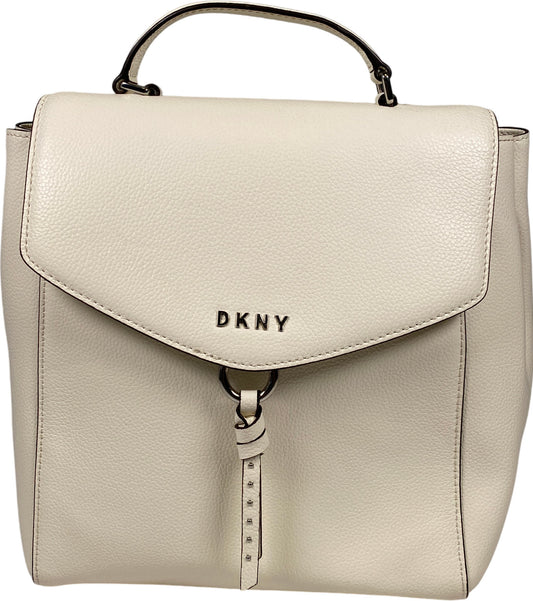 DKNY White Cow Leather Foldover Small Adjustable Backpack