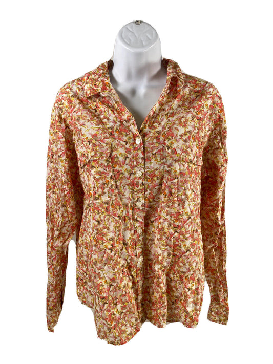 LOFT Women's Pink/Multi-Color Long Sleeve Button Up Roll Sleeve Blouse -M