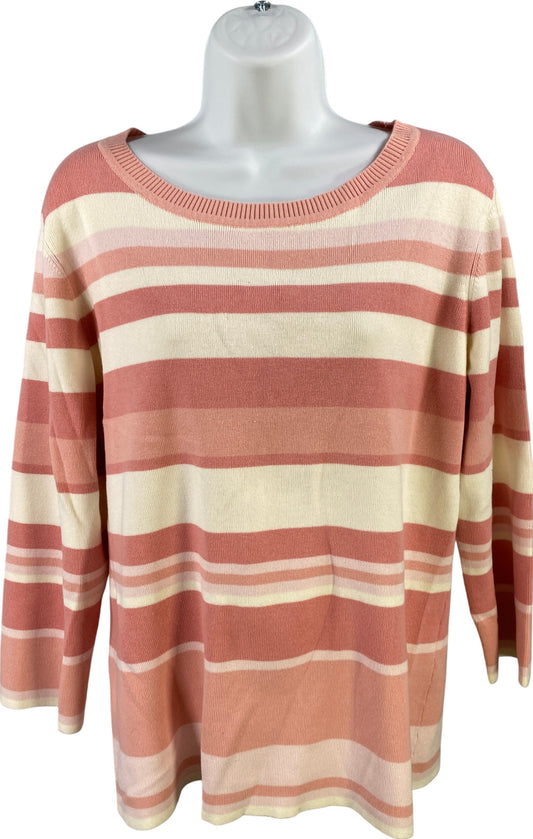Van Heusen Women’s Pink/White Striped 3/4 Sleeve Sweater - XL