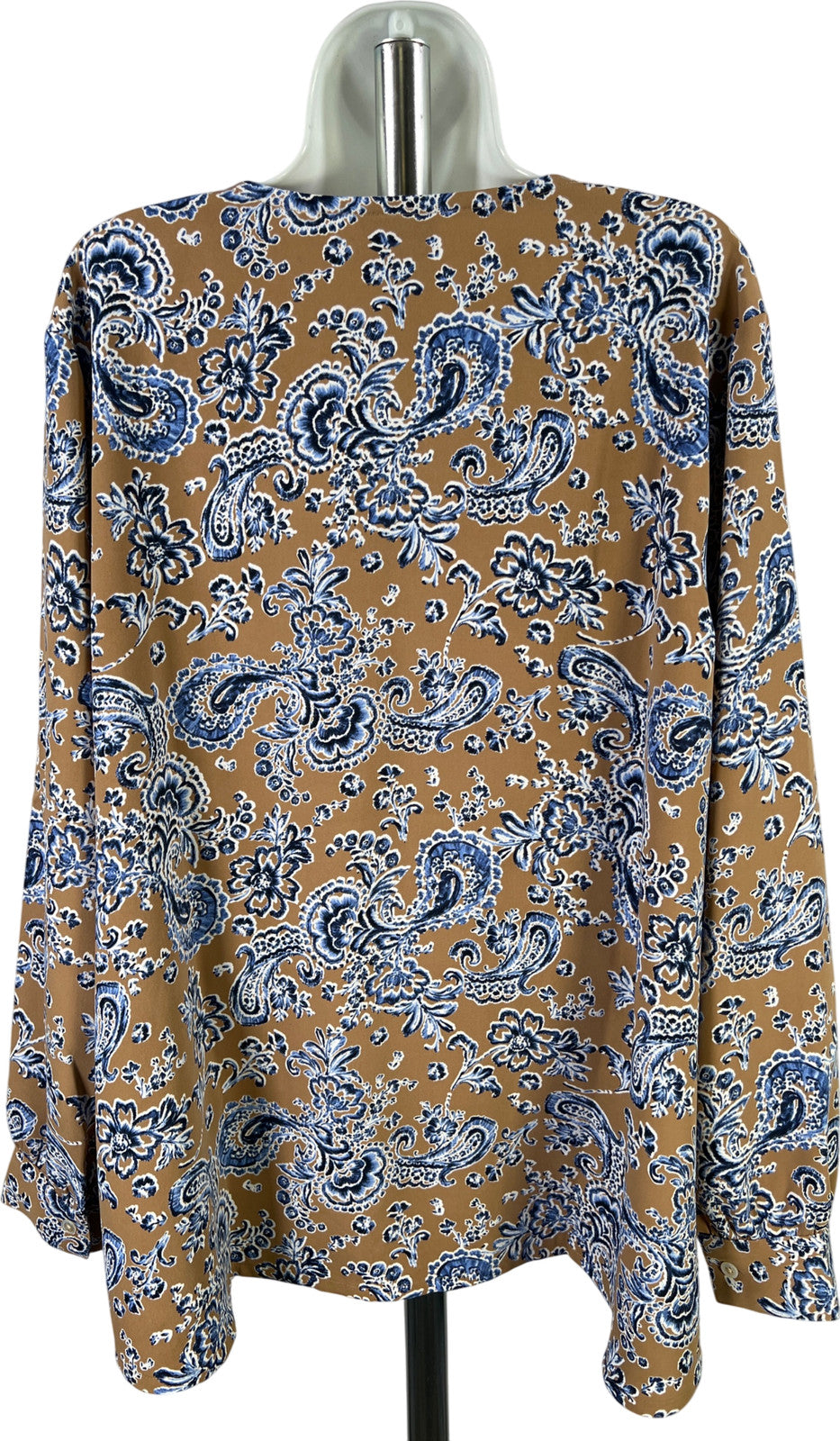 J.Jill. Women’s Brown/Blue Paisley Long Sleeve V-Neck Blouse - Plus 2X
