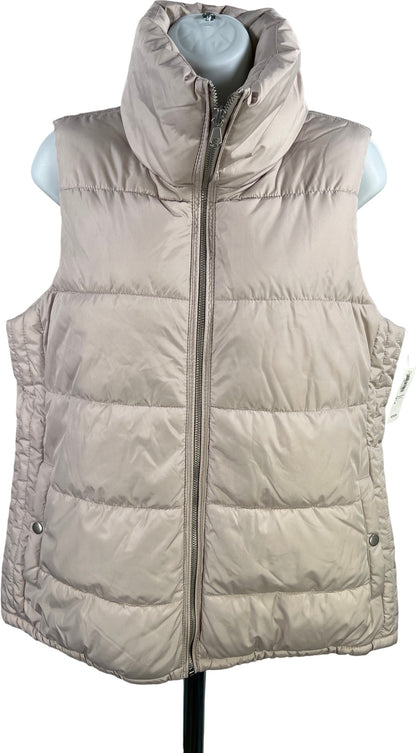 Old Navy Women’s Beige Fleece Lined Full Zip Puffer Vest - M