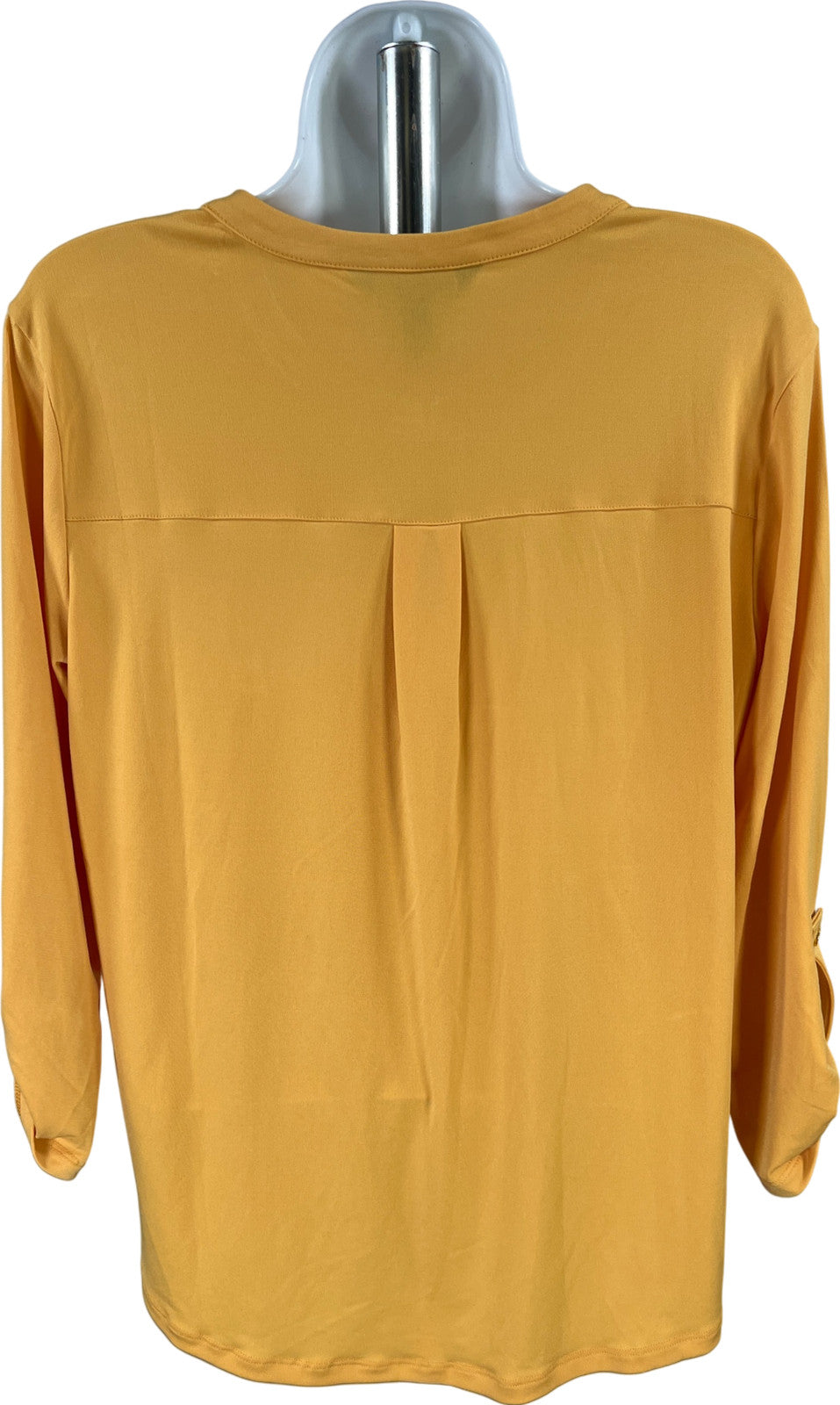 Ellen Tracy Women’s Yellow 3/4 Roll Sleeve V-Neck Blouse - M