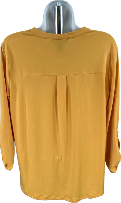 Ellen Tracy Women’s Yellow 3/4 Roll Sleeve V-Neck Blouse - M
