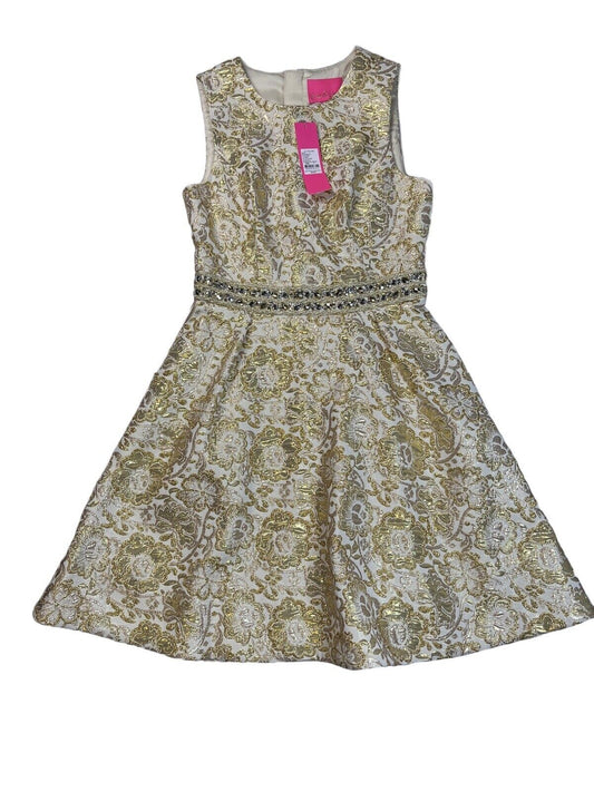 NEW Lilly Pulitzer Women's Gold Metallic Levy Floral A-Line Dress - 2