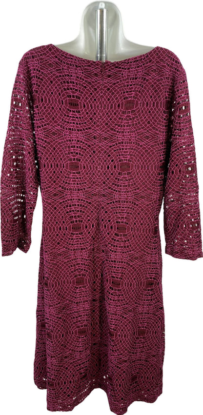 Alex Marie Women’s Purple/Burgundy Crochet Lined 3/4 Sleeve A-Line Dress - L