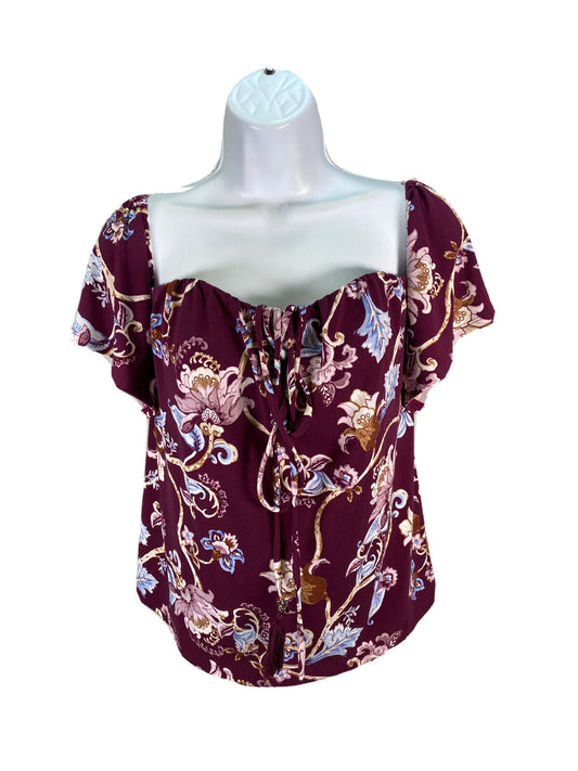 White House Black Market Women's Purple Off Shoulder Blouse Top Sz 0