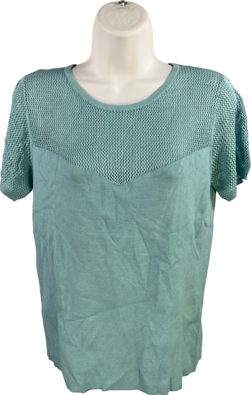 T Tahari Women’s Blue Short Sleeve Mesh Knit Sweater - L