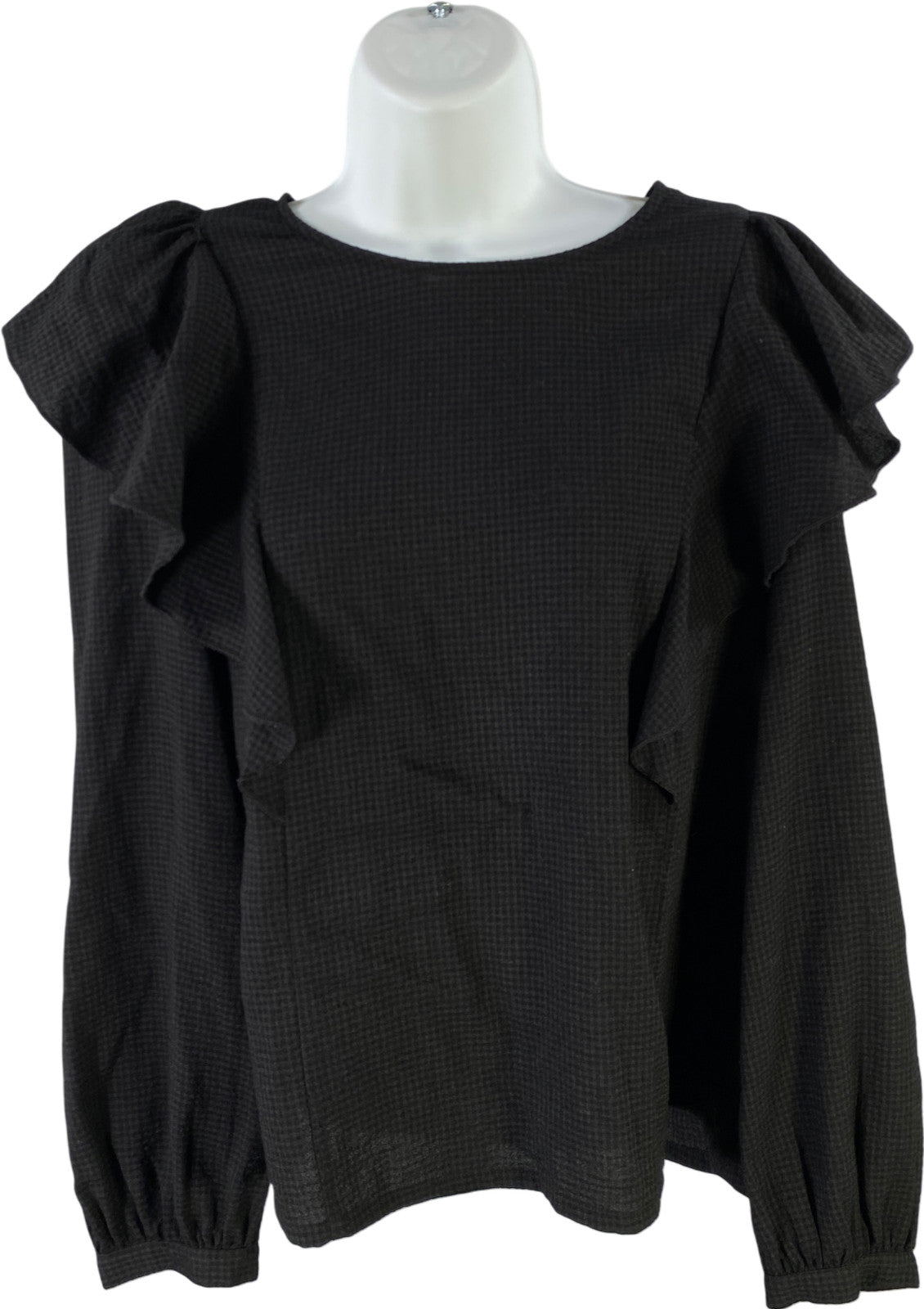 Madewell Women’s Black Ruffle Front Long Sleeve Blouse - M
