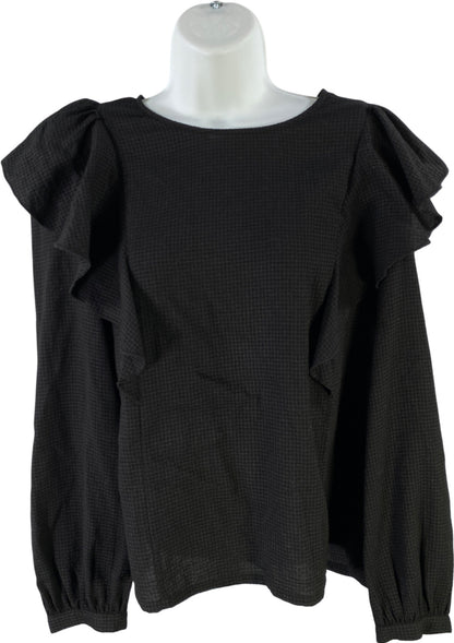 Madewell Women’s Black Ruffle Front Long Sleeve Blouse - M