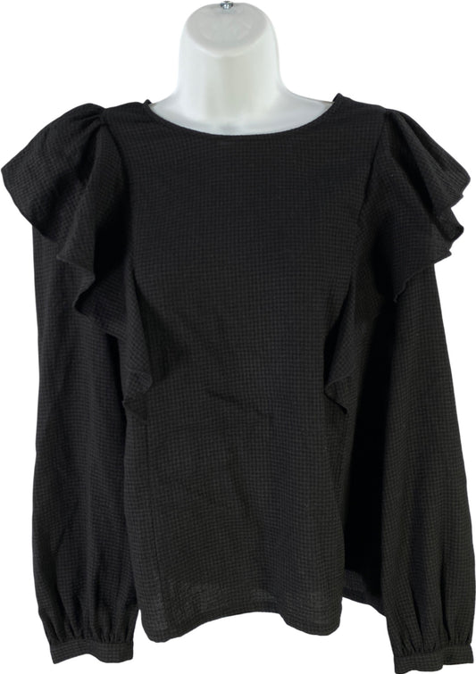 Madewell Women’s Black Ruffle Front Long Sleeve Blouse - M