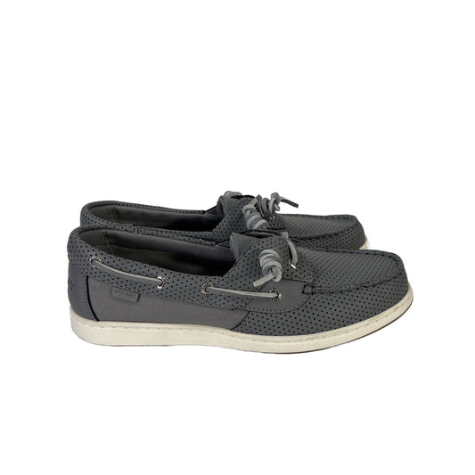 Sperry Women's Gray Leather Perforated Crest Boat Shoes - 7.5