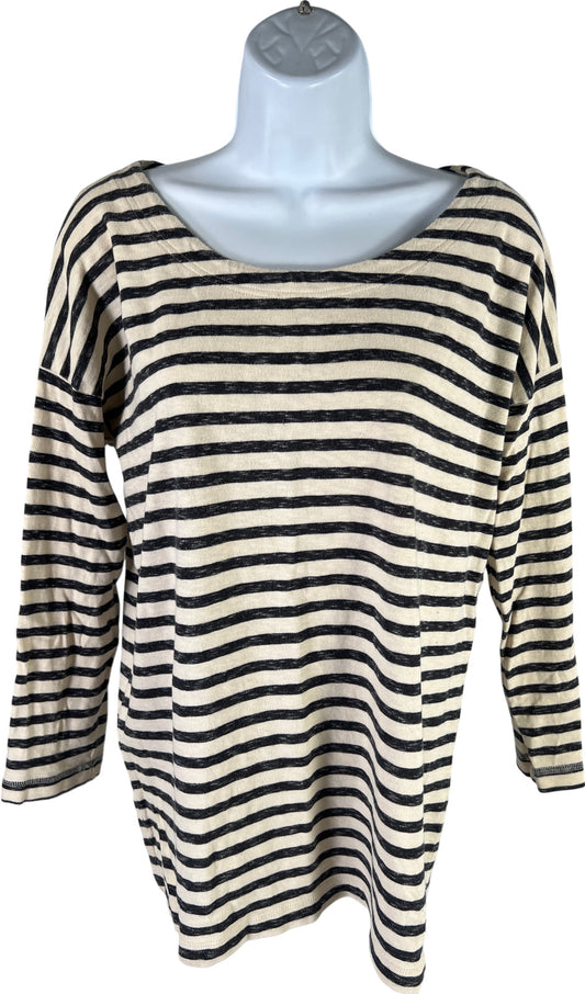 Madewell Women’s Ivory/Blue Striped 3/4 Sleeve T-Shirt - M