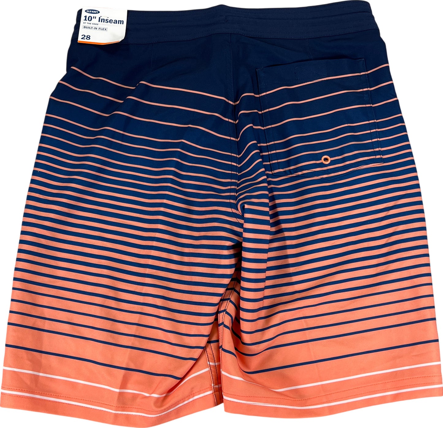 Old Navy Men’s Blue/Peach Striped Built in Flex 10” Unlined Swim Trunks - 28