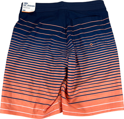 Old Navy Men’s Blue/Peach Striped Built in Flex 10” Unlined Swim Trunks - 28
