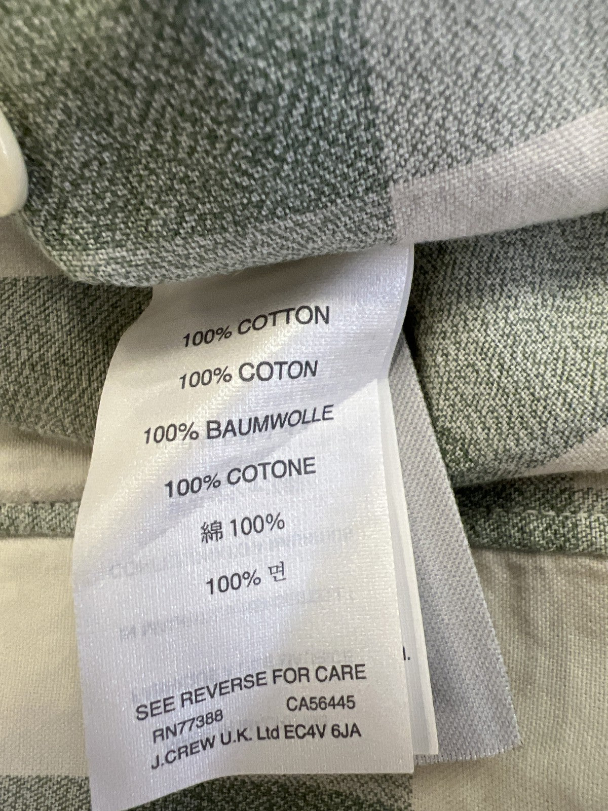 J.Crew Men’s Green/Ivory Plaid Long Sleeve Button Up Shirt - L