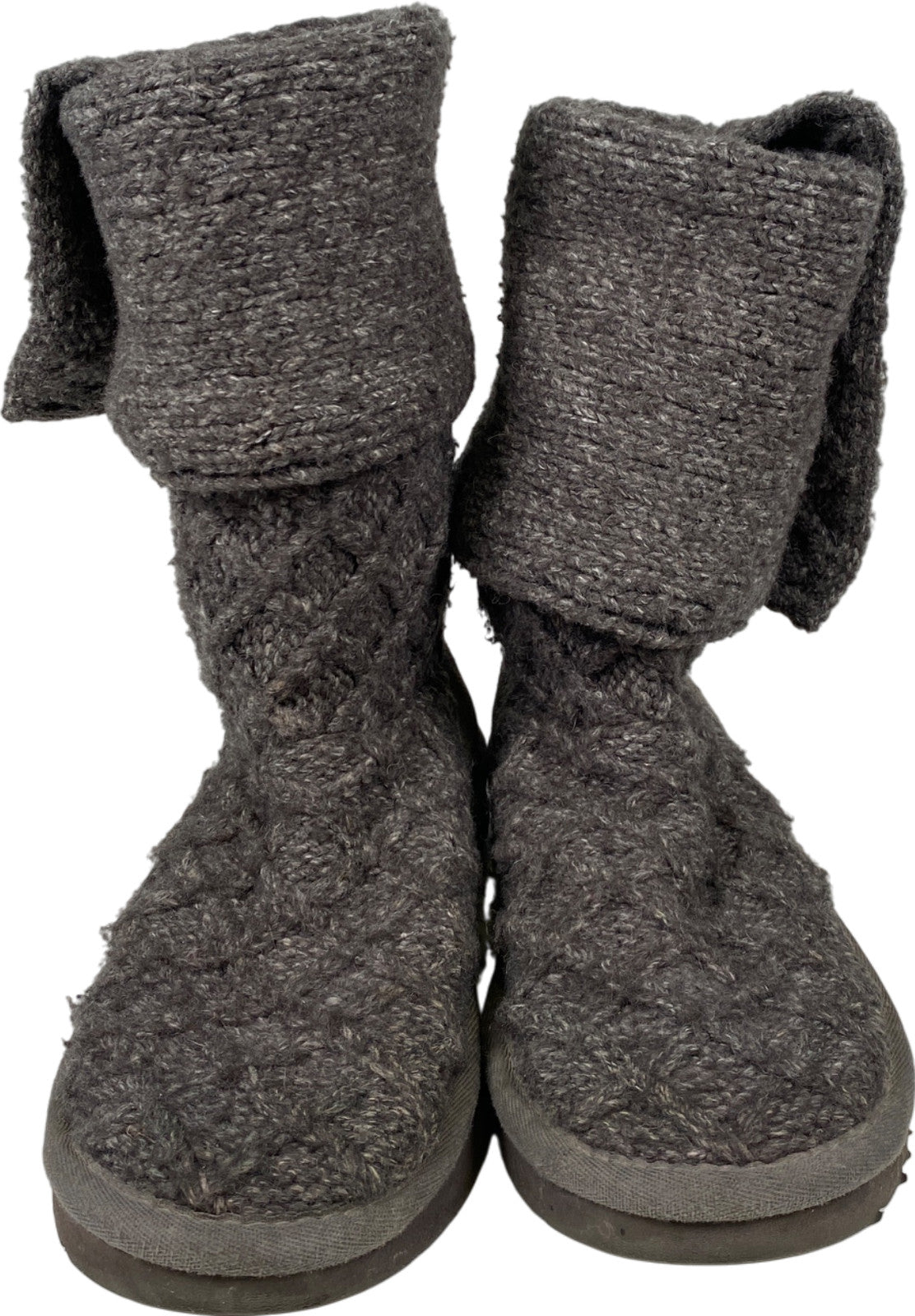 UGG Women’s Gray Foldover 3 Button Lattice Cardy Knit Boots - 6