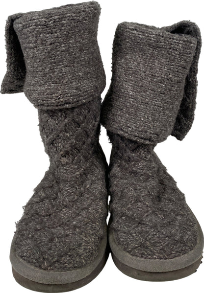 UGG Women’s Gray Foldover 3 Button Lattice Cardy Knit Boots - 6