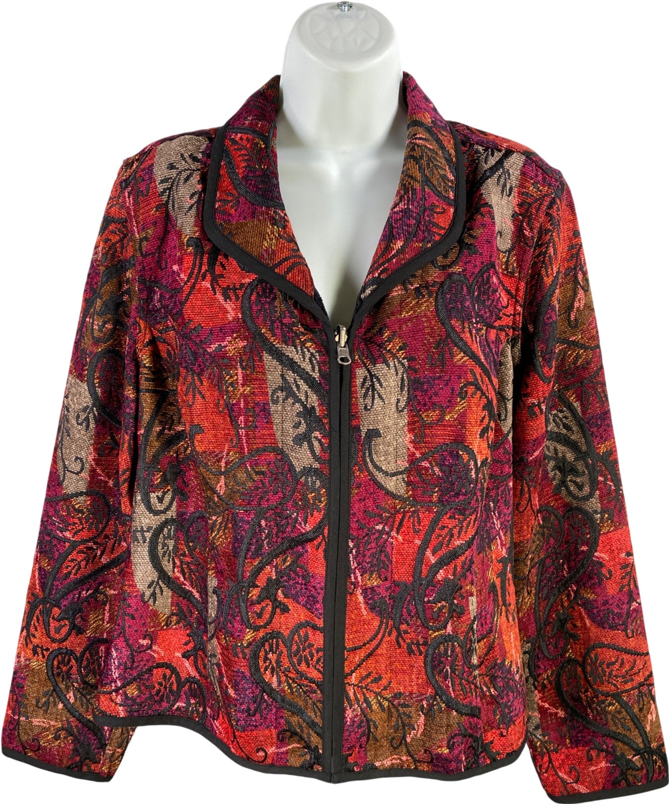 Christopher and Banks Red/Black Textile Reversible Full Zip Jacket - L