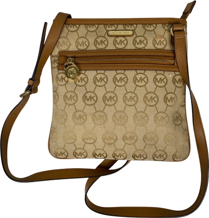 Michael Kors Women’s Beige/Brown Jet Set Signature Zip Close Crossbody Purse