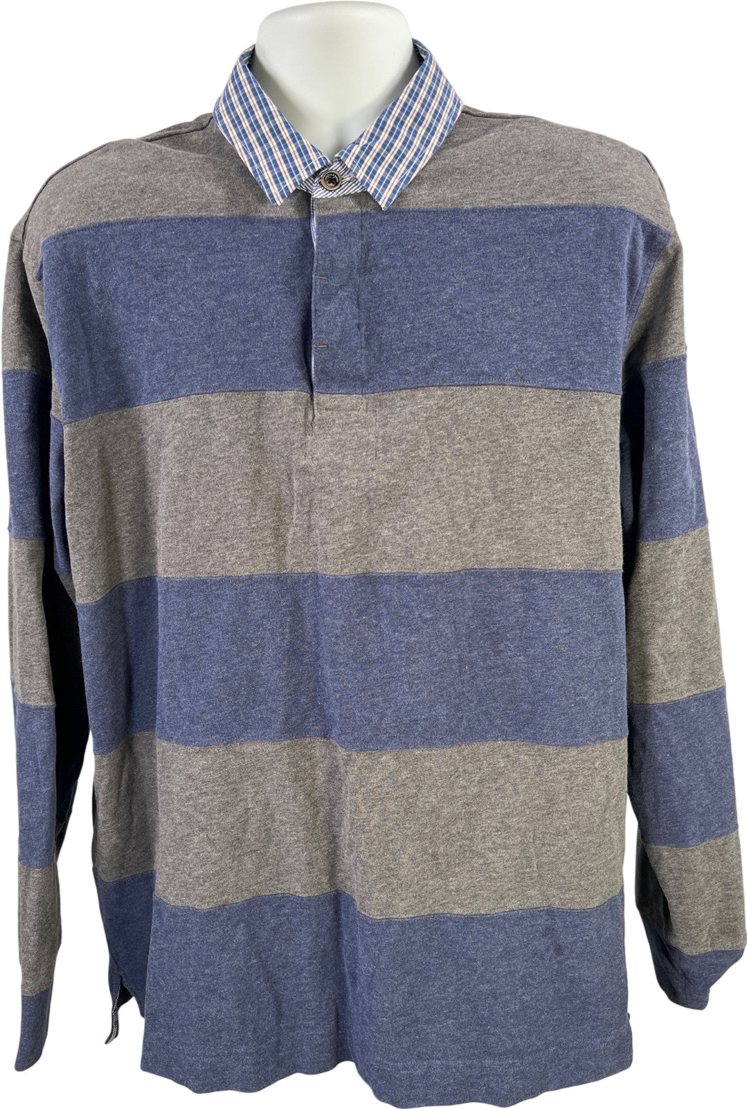 Johnston and Murphy Men’s Gray/Blue Striped Collared Shirt - XL