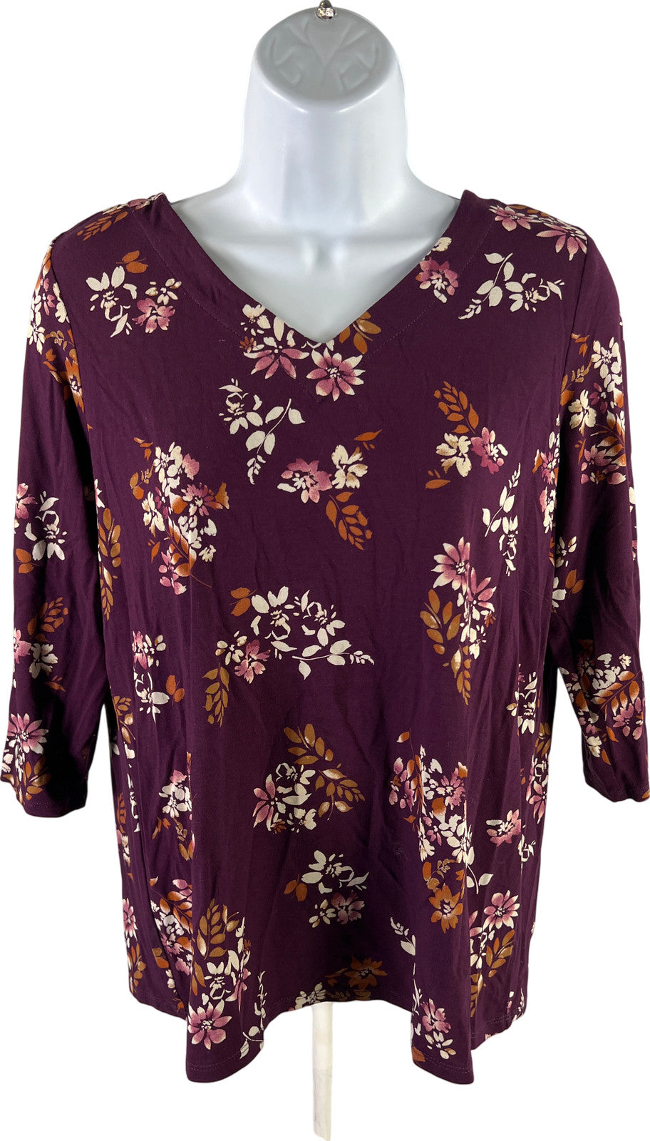 J. Jill Women’s Purple Floral Wearever 3/4 Sleeve Shirt - XS