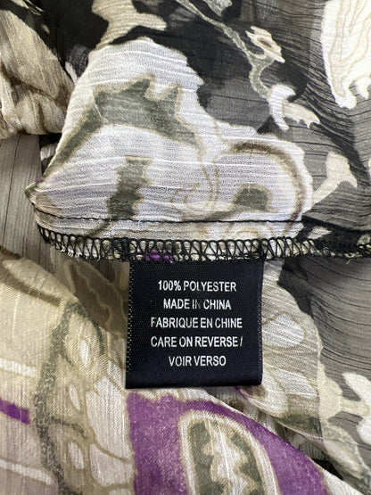 Tahari Women’s Black Multicolor Floral Sheer Short Sleeve Button Up Blouse - XS