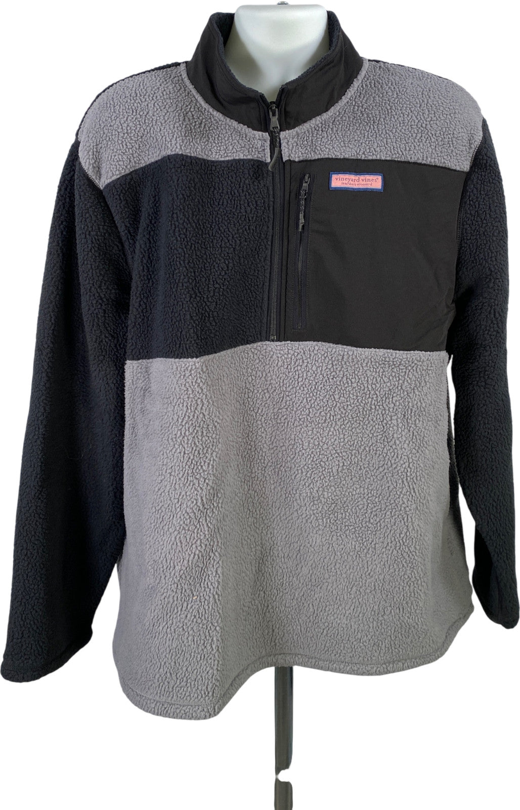 Vineyard Vines Men’s Gray/Black Colorblock 1/4 Zip Pullover Sherpa Jacket - 2XL