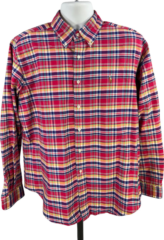 Ralph Lauren Men’s Pink/Yellow Plaid Classic Fit Button Up Shirt - XL