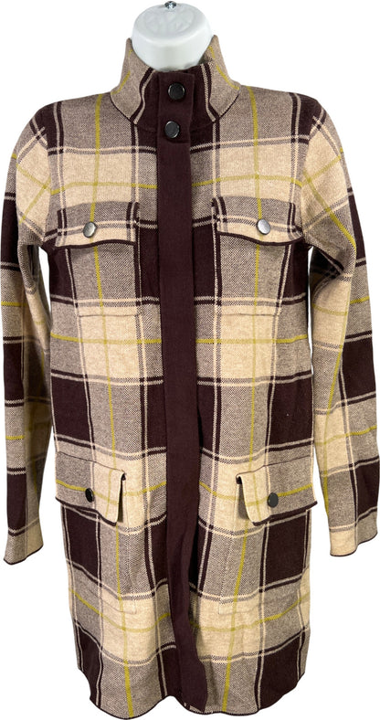 Max Studio Women’s Brown Plaid Long Full Zip Jacket - S