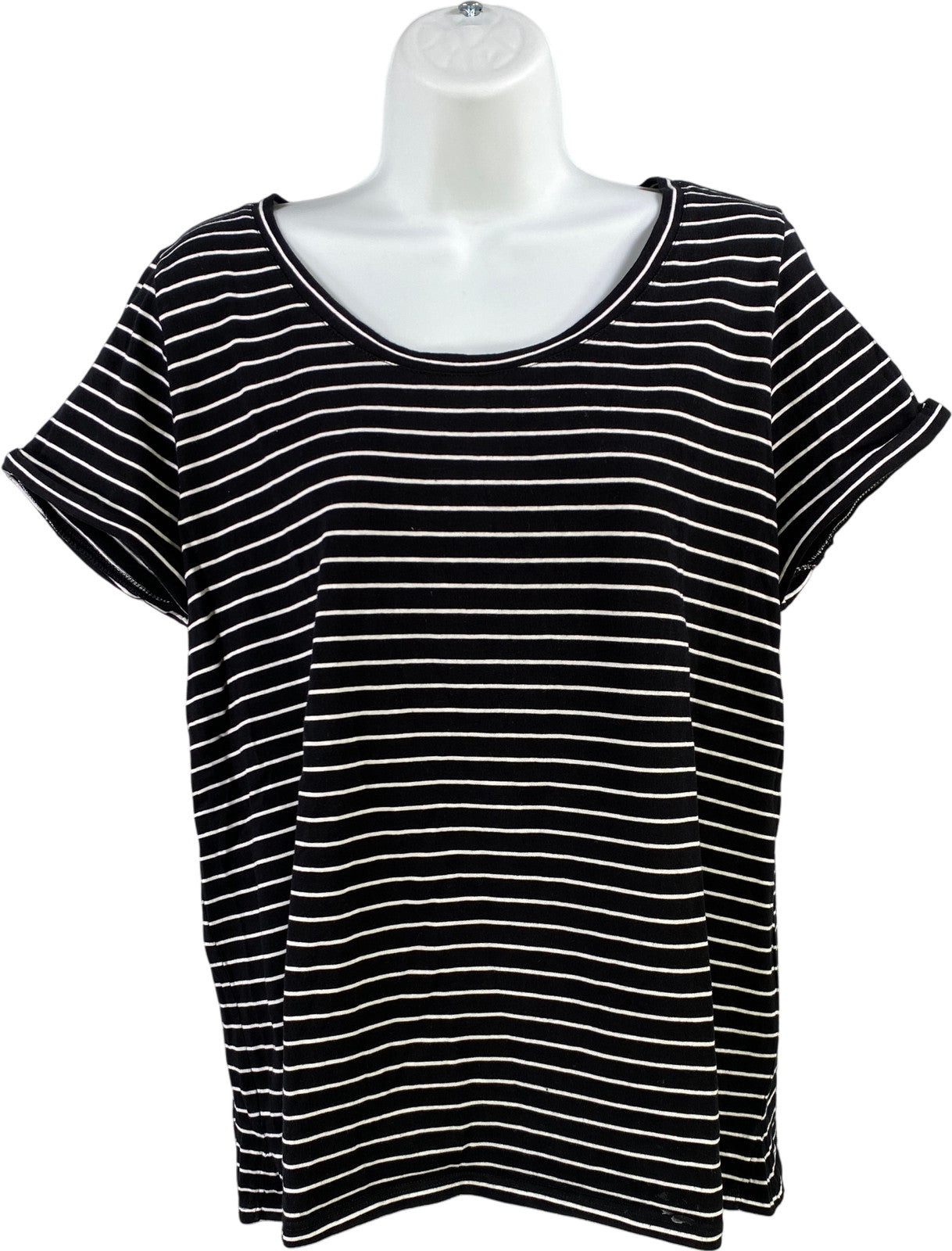 J.Jill Women’s Black Striped Short Sleeve Everyday Cotton T-Shirt - M