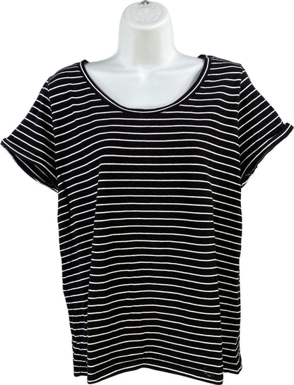 J.Jill Women’s Black Striped Short Sleeve Everyday Cotton T-Shirt - M