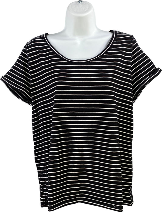 J.Jill Women’s Black Striped Short Sleeve Everyday Cotton T-Shirt - M