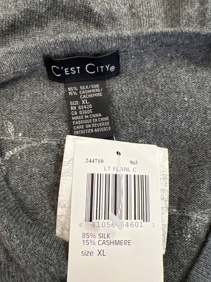 Cest City Women’s Gray Embroidered Silk/Cashmere Button Up Cardigan Sweater - XL