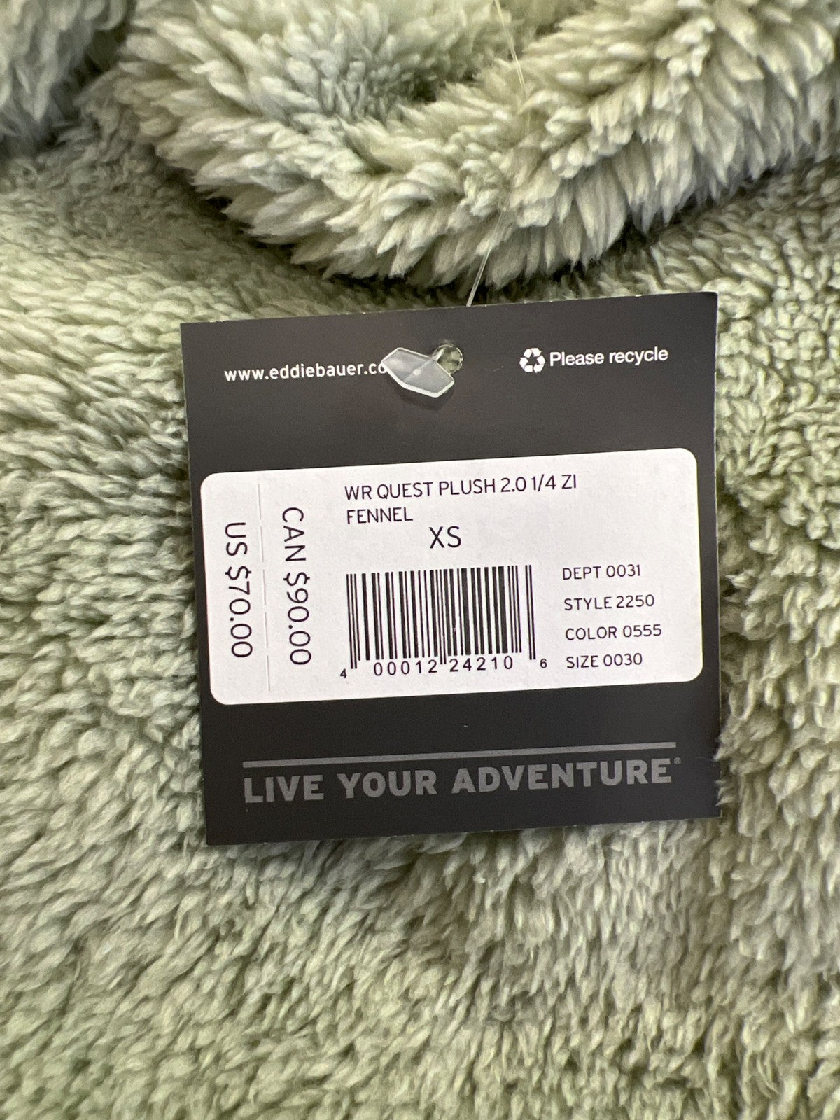 Eddie Bauer Women’s Mint Green Plush Long Sleeve 1/4 Zip Pullover Jacket - XS