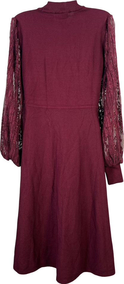 Nina Leonard Women’s Burgundy Long Sheer Sleeve A-Line Sweater Dress - M