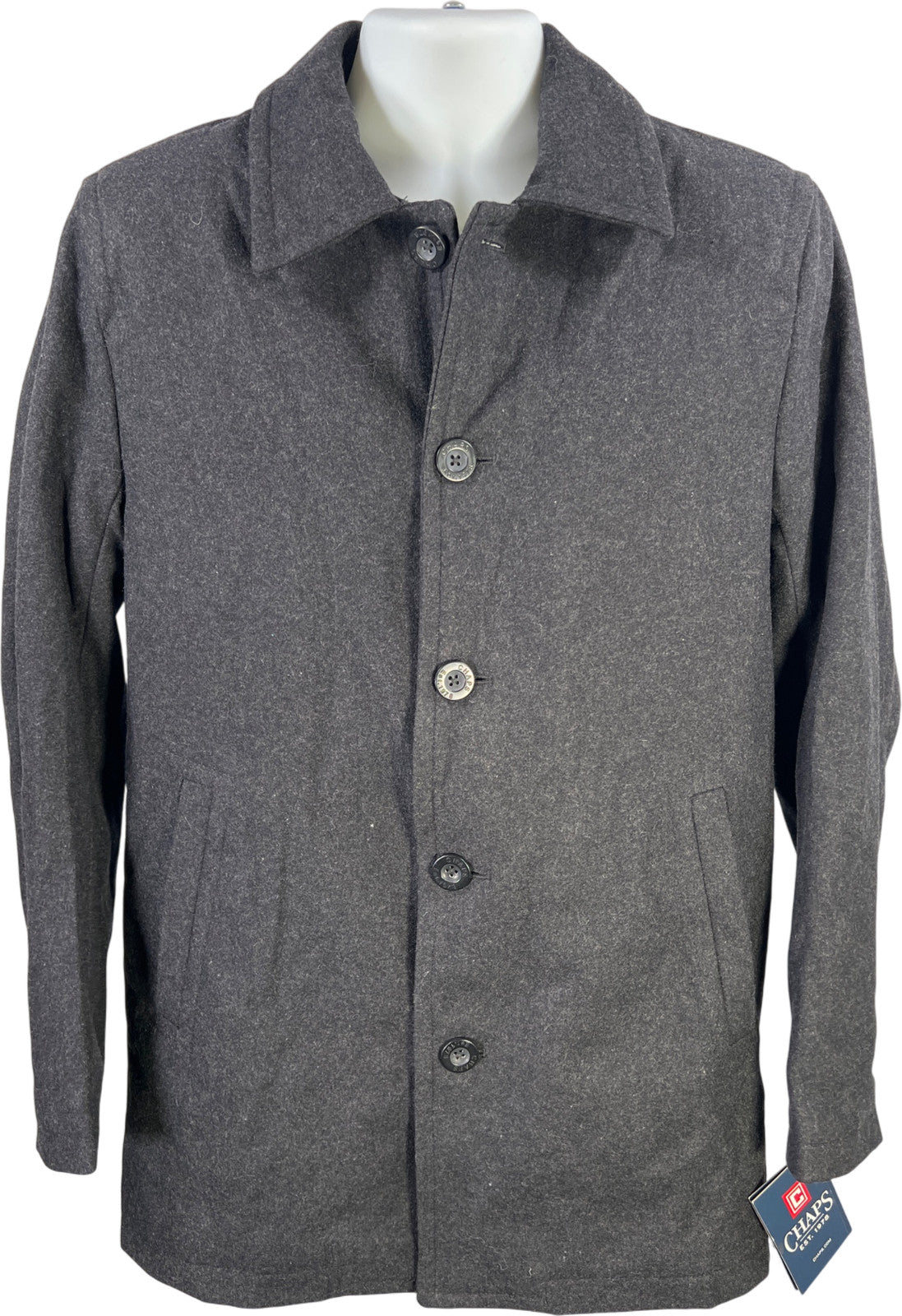 Chaps Men’s Dark Gray/Black Wool Blend Button Up Jacket - S