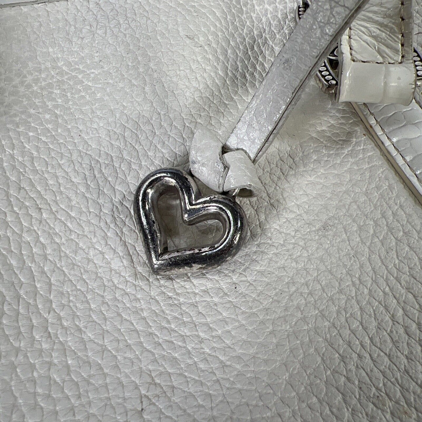 Brighton Women's White Leather Hearts Small Tote Shoulder Bag Purse