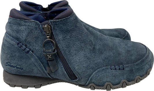 Skechers Women’s Blue Bikers Zappiest Suede Zip Ankle Boots - 8 Wide
