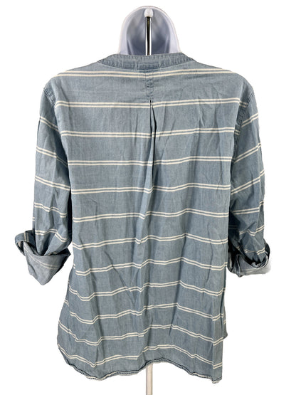 Chico's Camisa con botones de manga enrollada a rayas azul/blanco para mujer - 1/US M