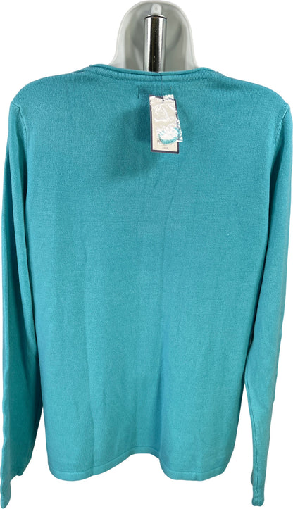 Croft and Barrow Women’s Blue Long Sleeve V-Neck Knit Sweater - XL