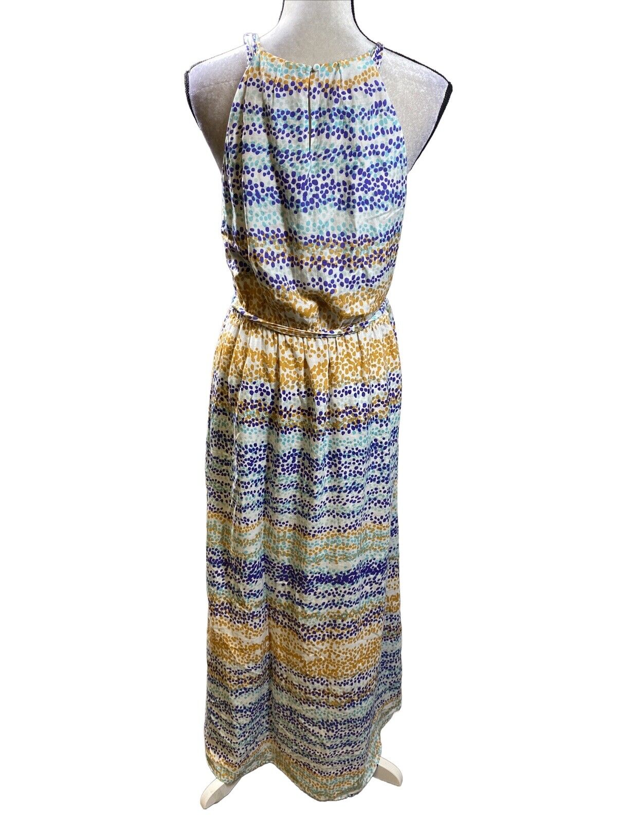 Ann Taylor Women's Blue Tie Waist Sleeveless Maxi Dress - 8