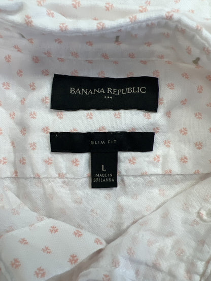Banana Republic Men’s White/Pink Short Sleeve Slim Fit Button Up Shirt - L