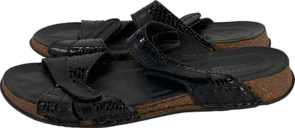 La Plume Women’s Black Leather Double Strap Slide Sandals - 41/US 10