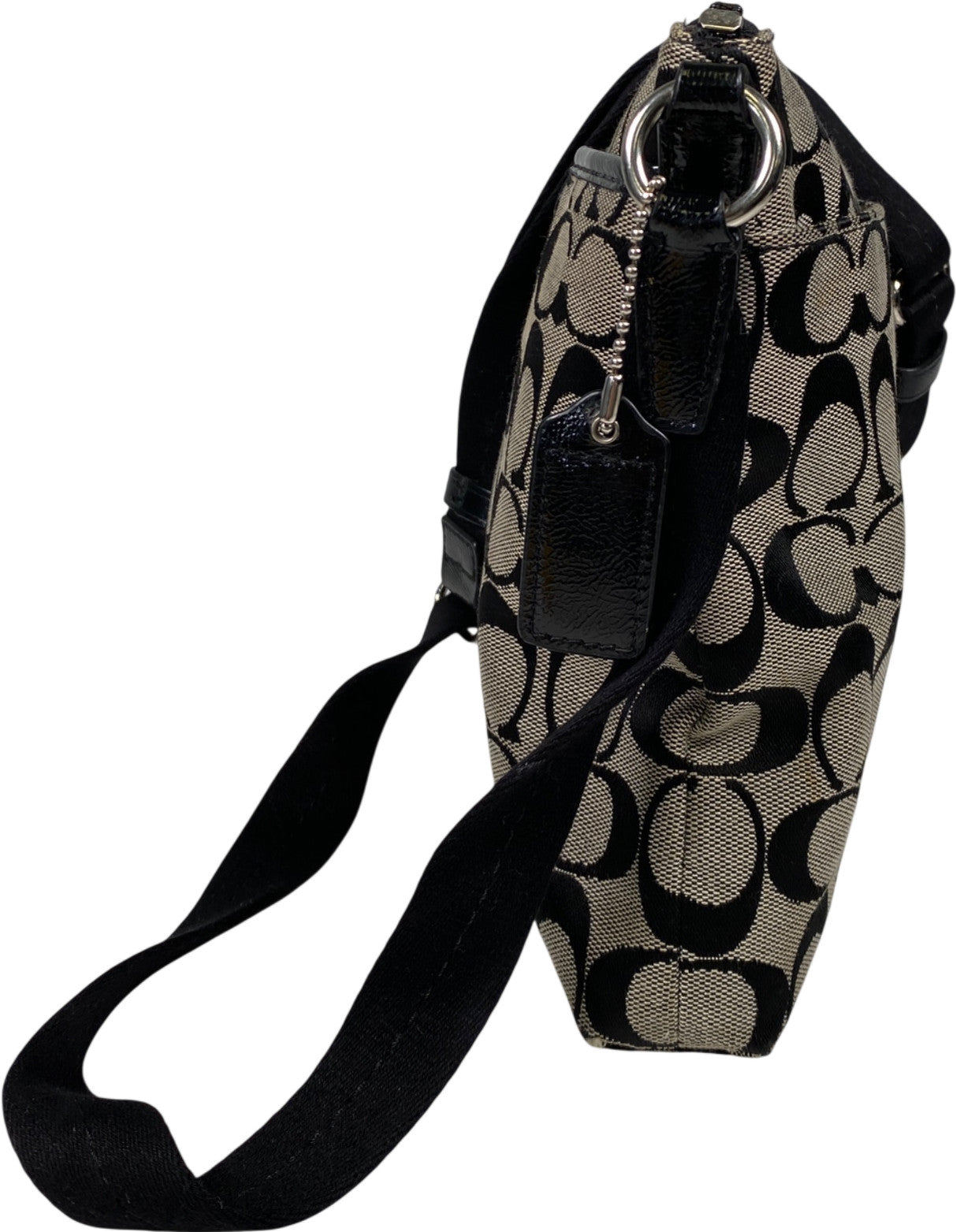 Coach Women’s Black Canvas Signature Print Stripe Small Crossbody Purse