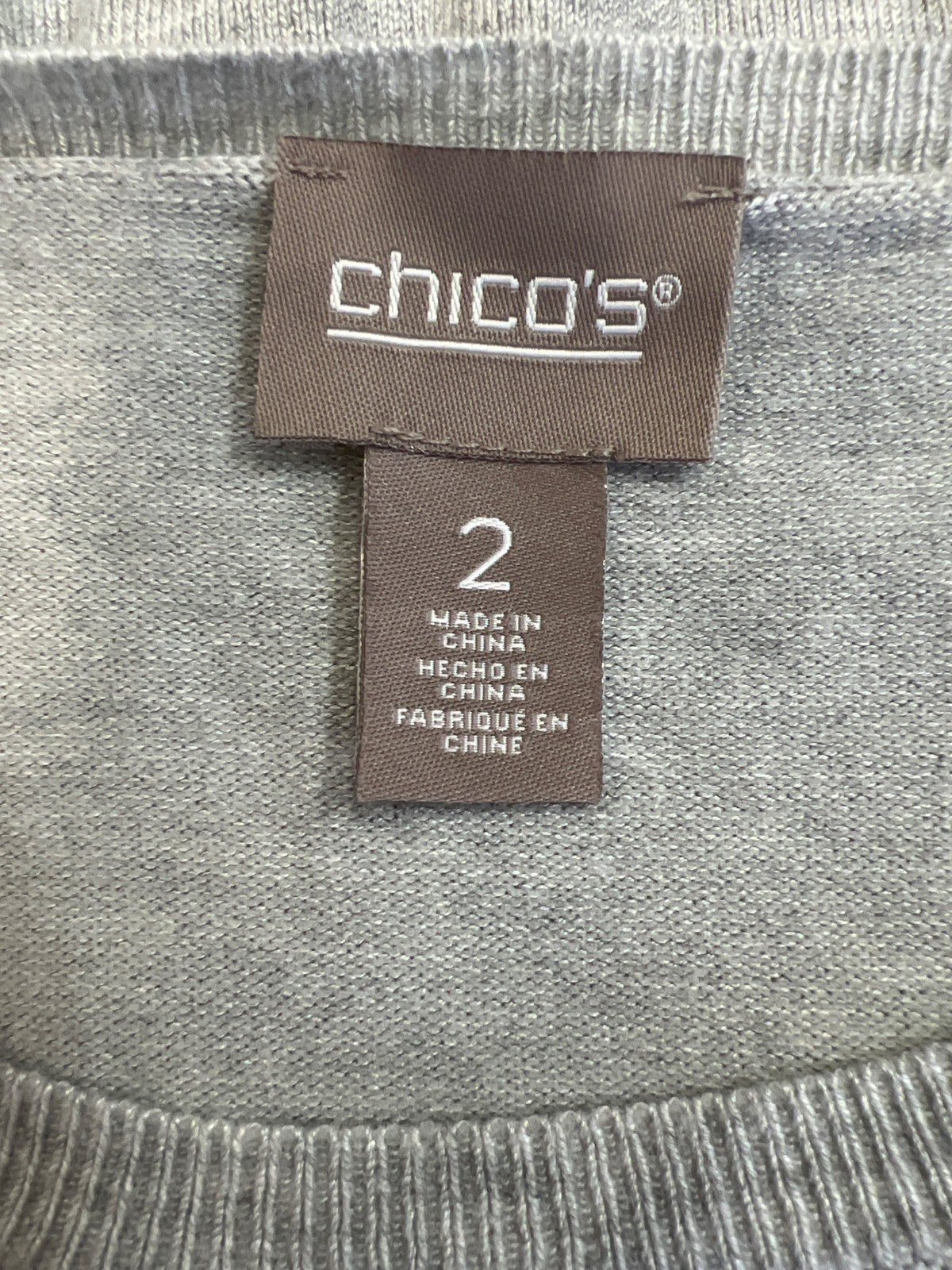 Chico’s Women’s Gray Pearl Accent Long Sleeve Thin Knit Sweater - 2/US L