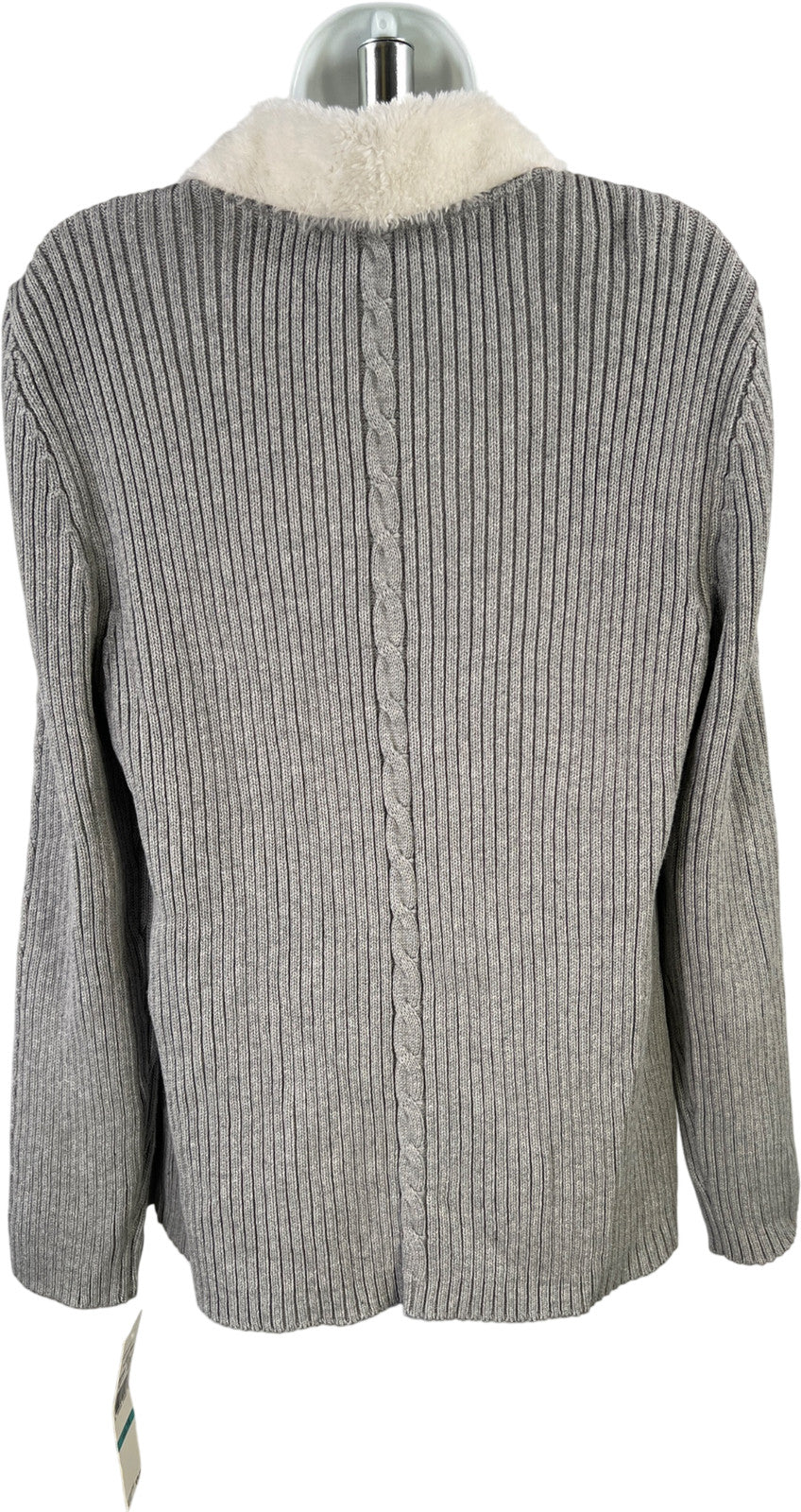 Alfred Dunner Women’s Gray Fuzzy Trim Open Cardigan Sweater - 16