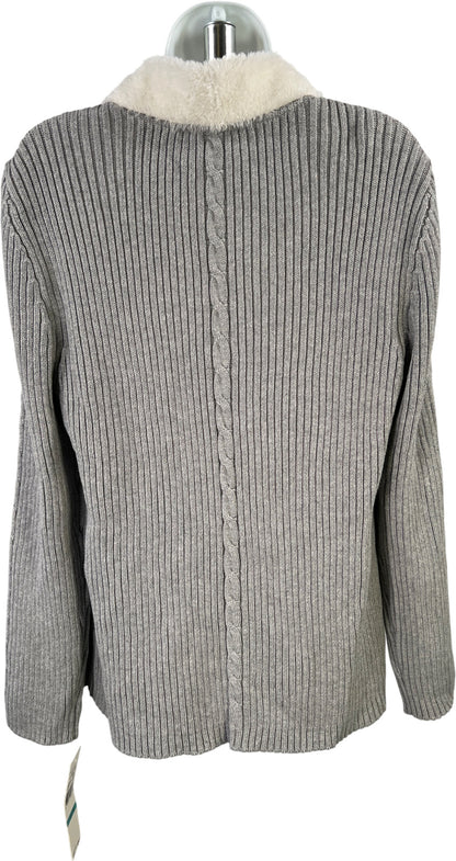 Alfred Dunner Women’s Gray Fuzzy Trim Open Cardigan Sweater - 16