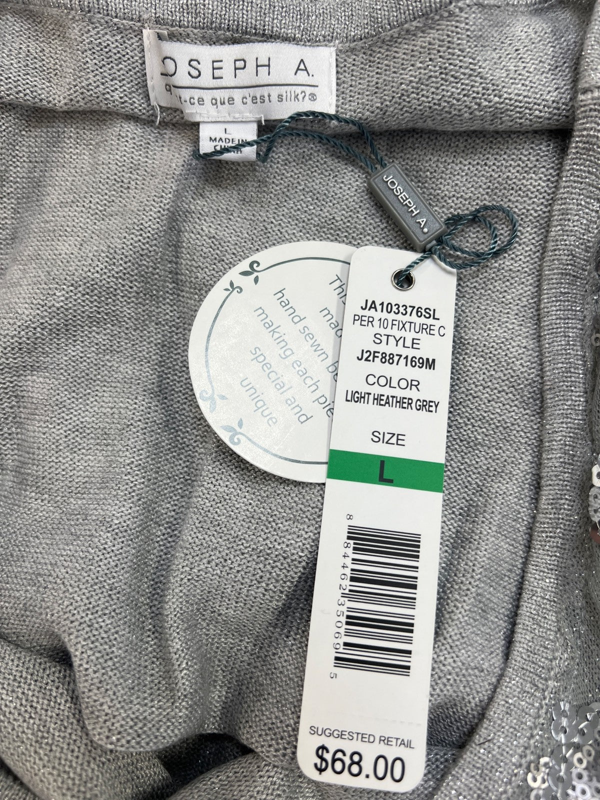 Joseph A Women’s Gray/Silver Sequin Metallic Short Sleeve Shirt - L